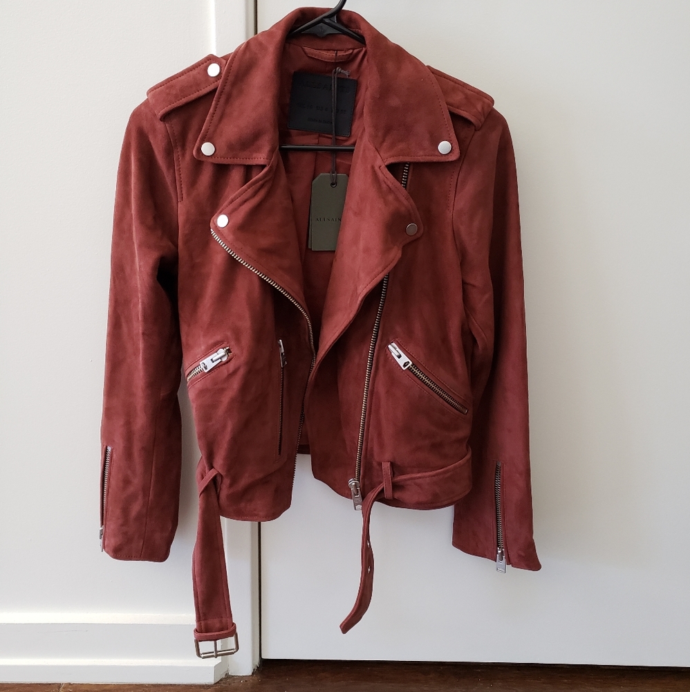 NWT All Saints Suede Balfern Biker Jacket Womens 6